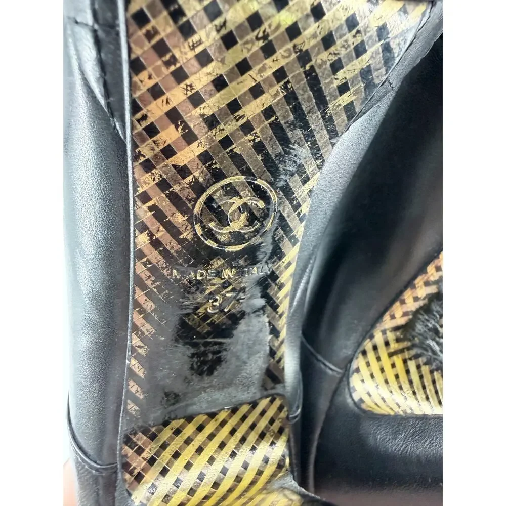 Chanel 2012 Archival Quilted Leather CC Lace Up Platform Booties Size 37 EU 6.5